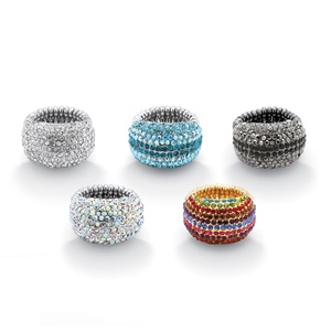 PalmBeach Jewelry Crystal Black Rhodium-Plated  Yellow Gold Tone  and Silvertone Set of 5 Multi-Color Stretch Rings