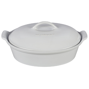 Heritage 2.5Qt Stoneware Covered Oval Casserole White