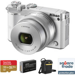 1 J5 Mirrorless Digital Camera with 10-30mm Lens Deluxe Kit (White)