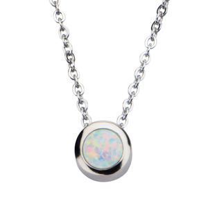 Inox Jewelry Women's Stainless Steel Bezel Set White Synthetic Opal Pendant Necklace