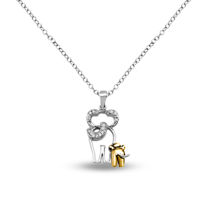 Gold over Sterling Silver Two Tone .04 cttw White Diamond Elephant Pendant with 18 inch Cable Chain