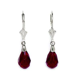 14k White Gold Garnet-color Red 9x6mm Swarovski Element Crystal Pear Drop Leverback Earrings - Measures 29x6mm