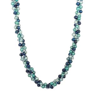 3 Row Multi-Blue Freshwater Pearl and Blue Agate Necklace