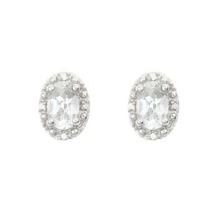 Sterling silver 6x4mm oval white topaz gemstones with diamond accent studs