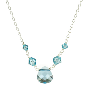Lita Swarovski Aquamarine Colored Necklace With Sterling Silver Chain 18"