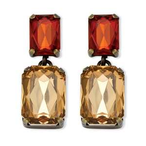 PalmBeach Jewelry Champagne and Amber Crystal Drop Earrings in Antiqued Yellow Gold Tone
