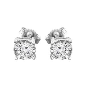Sterling Silver .50 ctw Round-Cut Diamond Miracle Certified Stud Earrings (H-I, I1-I2)