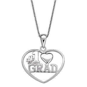 Sterling Silver #1 Grad Graduation Heart Necklace