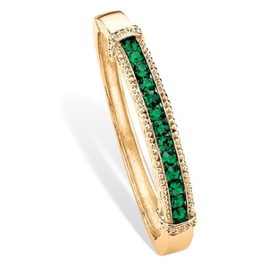 PalmBeach Jewelry Round Pave Simulated Emerald Green Crystal Bangle Bracelet in Gold Tone 8&quot;