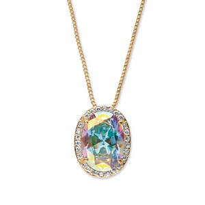 PalmBeach Jewelry 13.41 TCW Oval Aurora Borealis Cubic Zirconia Halo Pendant Necklace 14k Gold-Plated 22&quot;