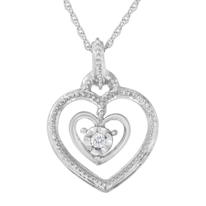 Sterling Silver 0.03ct TDW Rose Cut Diamond Double Heart Pendant (I-J,I2-I3)