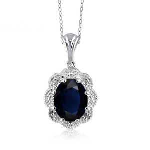 JewelonFire 2 Carat T.G.W. Sapphire And White Diamond Accent Sterling Silver Pendant