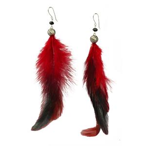 Lita Red Feather Silver Tone Earrings