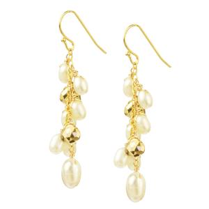 Lita Gold Over Sterling Silver Fresh Water Pearl With Pyrite Drop Earrings