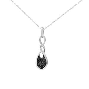 10Kw Gold 1/4Ctw Black And White Twist Paddle Pave Pendant
