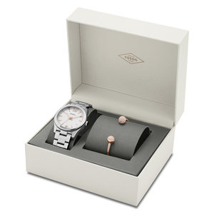 Womens Fossil Gift Set: White Watch & Bracelet
