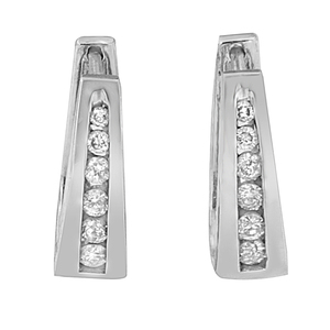 14k White Gold 1/4ct Round Cut Diamond Hoop Earrings (I-J I2-I3)