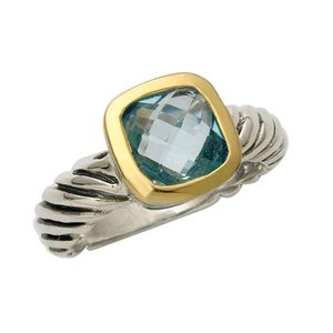 Cushion Cut Blue Topaz & 18k Ring Size 7