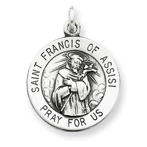 Sterling Silver Antiqued Saint Francis of Assisi Pendant - 5/8" Dia.