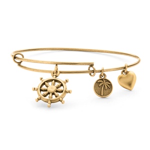 PalmBeach Jewelry Wheel of Life Charm Bangle Bracelet in Antique Gold Tone