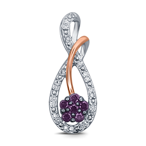 Sterling Silver & Pk Gold 1/4Ctw Cluster Pear Purple/White Diamond Pendant