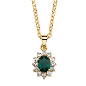 PalmBeach Jewelry .57 TCW Oval-Cut Emerald Green Crystal and Cubic Zirconia Halo Pendant Necklace MADE WITH SWAROVSKI ELEMENTS 14k Gold-Plated 18"