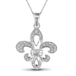 JewelonFire White Diamond Accent Sterling Silver Fleur-de-Lis Pendant