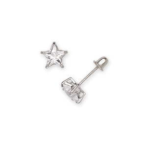 14k White Gold 6mm Star Cubic Zirconia Screwback Earrings