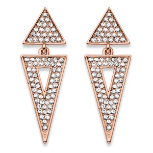 PalmBeach Jewelry Round Crystal Double Triangle Cluster Drop Earrings Rose Gold-Plated 1.75&quot;