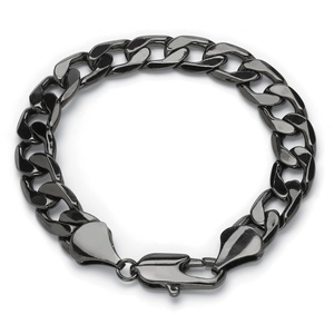 PalmBeach Jewelry Men's 12 mm Curb-Link Chain Bracelet Black Ruthenium-Plated 10&quot;
