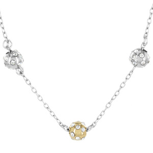 ELYA Stainless Steel and Cubic Zirconia 3 Sphere Two Toned Necklace