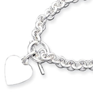 Sterling Silver Heart Disc Fancy Toggle Bracelet - 8.75 Inch