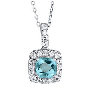 Created White Sapphire & Blue Topaz Pendant in Sterling Silver 