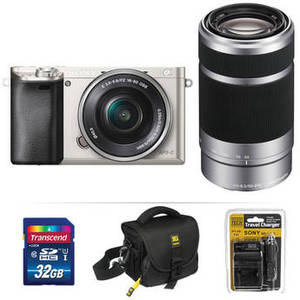 Alpha a6000 Mirrorless Digital Camera with 16-50mm and 55-210mm Lenses and Free Accessory Kit (Silver)