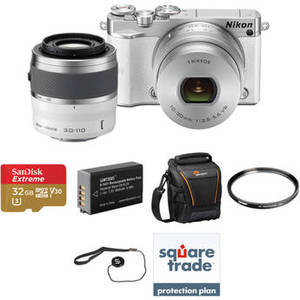 1 J5 Mirrorless Digital Camera with 10-30mm and 30-110mm Lenses Deluxe Kit (White)