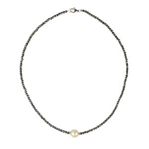 Lita Sterling Silver Faceted Hematite Beads with White FWP And Moonstone Faceted Round Necklace