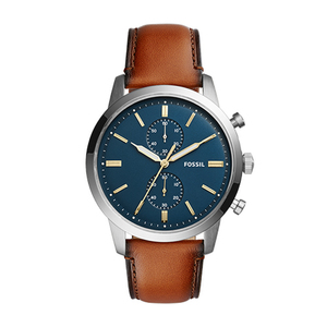 Mens Townsman Chronograph Brown Leather Watch Dark Blue Dial