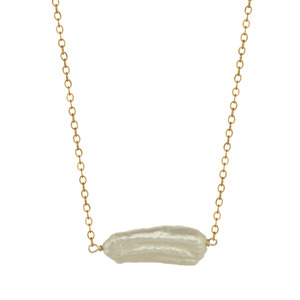 Genuine Freshwater Biwa Pearl On Chain Gold Over Sterling Silver, 17&quot; Necklace