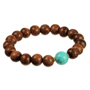Lita Wood Bead With Turquoise Stretch Bracelet