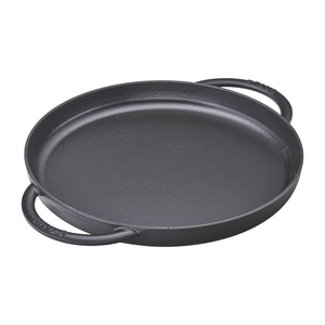 10" Cast Iron Round Double Handle Pure Griddle Pan Matte Black