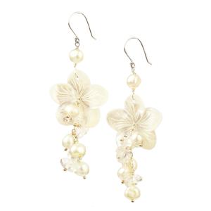 Lita Sterling Silver White Pearl With Crystal And Shell Flower Earrings