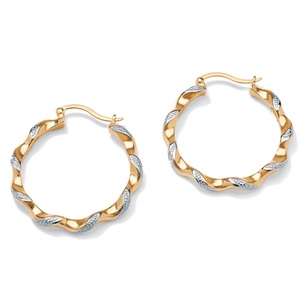 PalmBeach Jewelry Diamond Accent 14k Yellow Gold-Plated Hoop Earrings 1 1/3&quot; Diameter