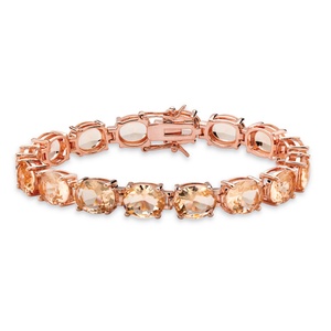 PalmBeach Jewelry Faceted Oval-Cut Simulated Pink Morganite Tennis Bracelet Rose Gold-Plated with Box Clasp 7.25&quot;