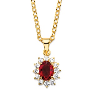 PalmBeach Jewelry .57 TCW Oval-Cut Garnet Red Crystal and Cubic Zirconia Halo Pendant Necklace MADE WITH SWAROVSKI ELEMENTS 14k Gold-Plated 18&quot;-20
