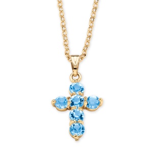 Birthstone Cross Pendant Necklace in Yellow Gold Tone