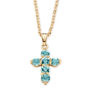 Birthstone Cross Pendant Necklace in Yellow Gold Tone