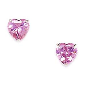 14k White Gold Pink 6mm Heart Shaped Cubic Zirconia Screwback Earrings