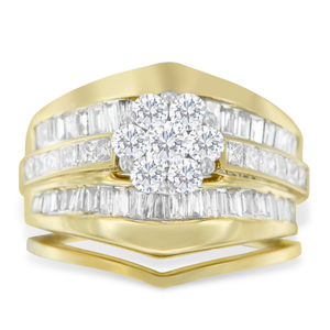 14k Yellow Gold 2ct TDW Round, Princess and Baguette Diamond Engagement Ring with Wedding Band (H-I, SI1-SI2)