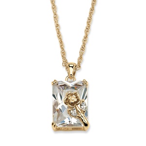 PalmBeach Jewelry 19.55 TCW Emerald-Cut Cubic Zirconia Rose Pendant Necklace in Yellow Gold Tone