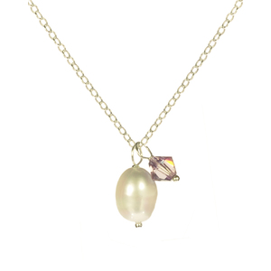 Lita Sterling Silver Swarovski Pink Crystal With Pearl Necklace 18&quot;